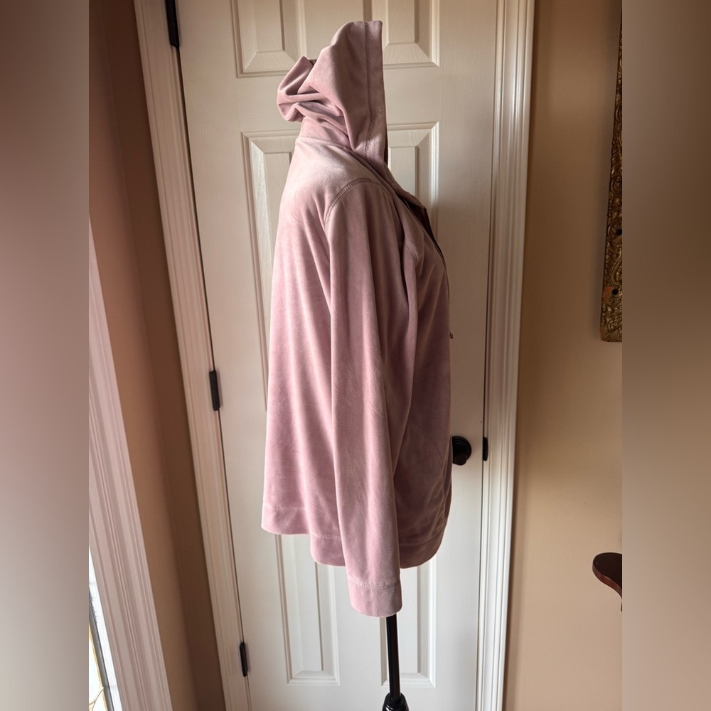 HUE Women's Mauve Velour Hooded Front Zip Up Jacket size medium - Picture 4 of 7
